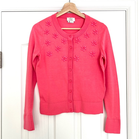 kate spade Sweaters - Kate Spade Floral Beaded Coral Cardigan